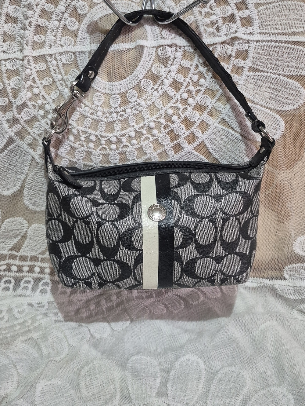 Coach Signature Small Shoulder Bag in Black and Gray